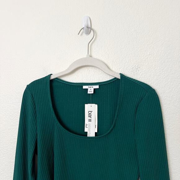[Bar III] Forest Green Rib Knit Bodycon Scoop Neck Long Sleeve Shirt NWT Size XL - Picture 4 of 9